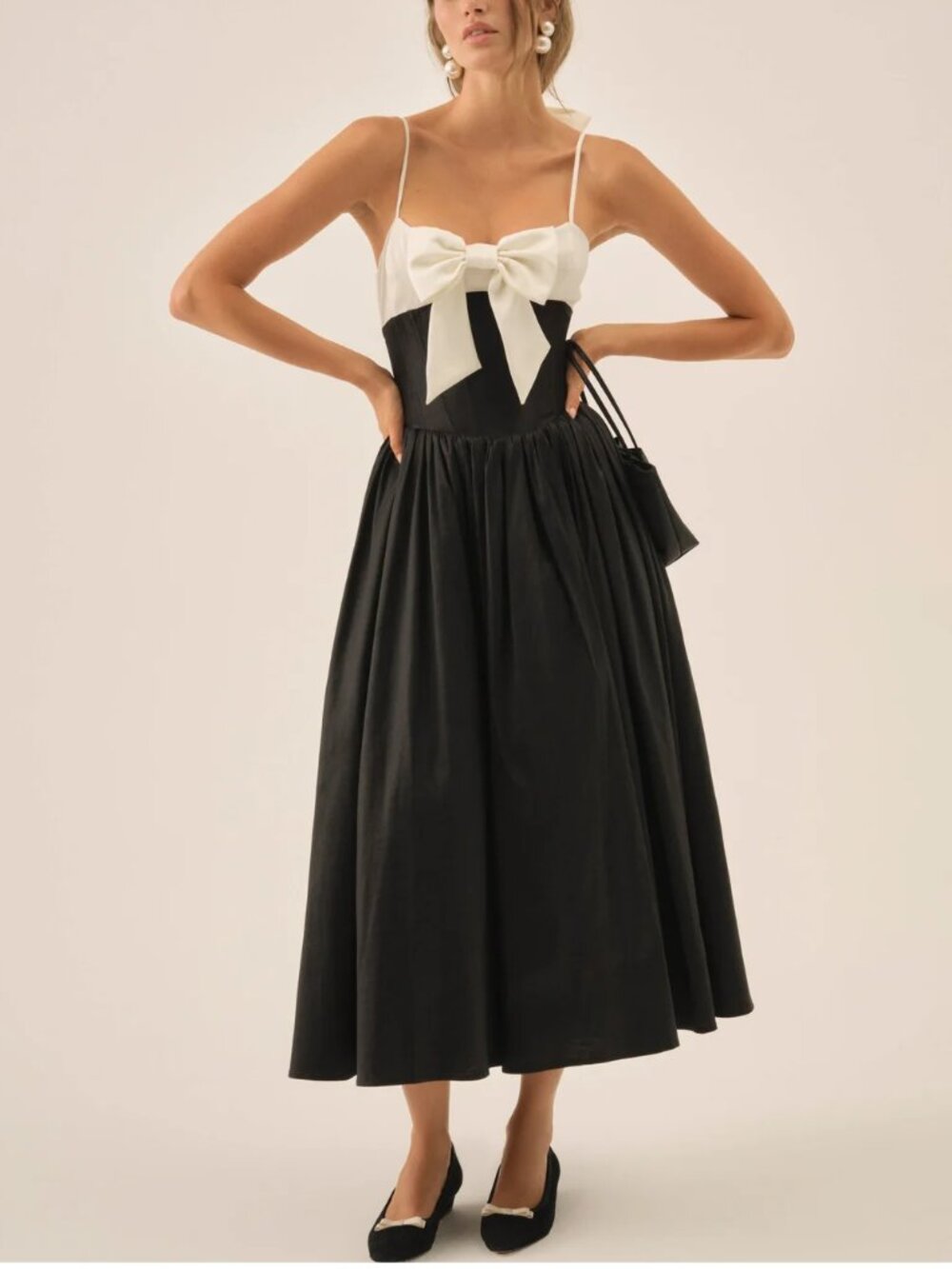 NEW $298 FOR LOVE AND LEMONS EMALIE BLACK TAFFETA MIDI DRESS SIZE XL